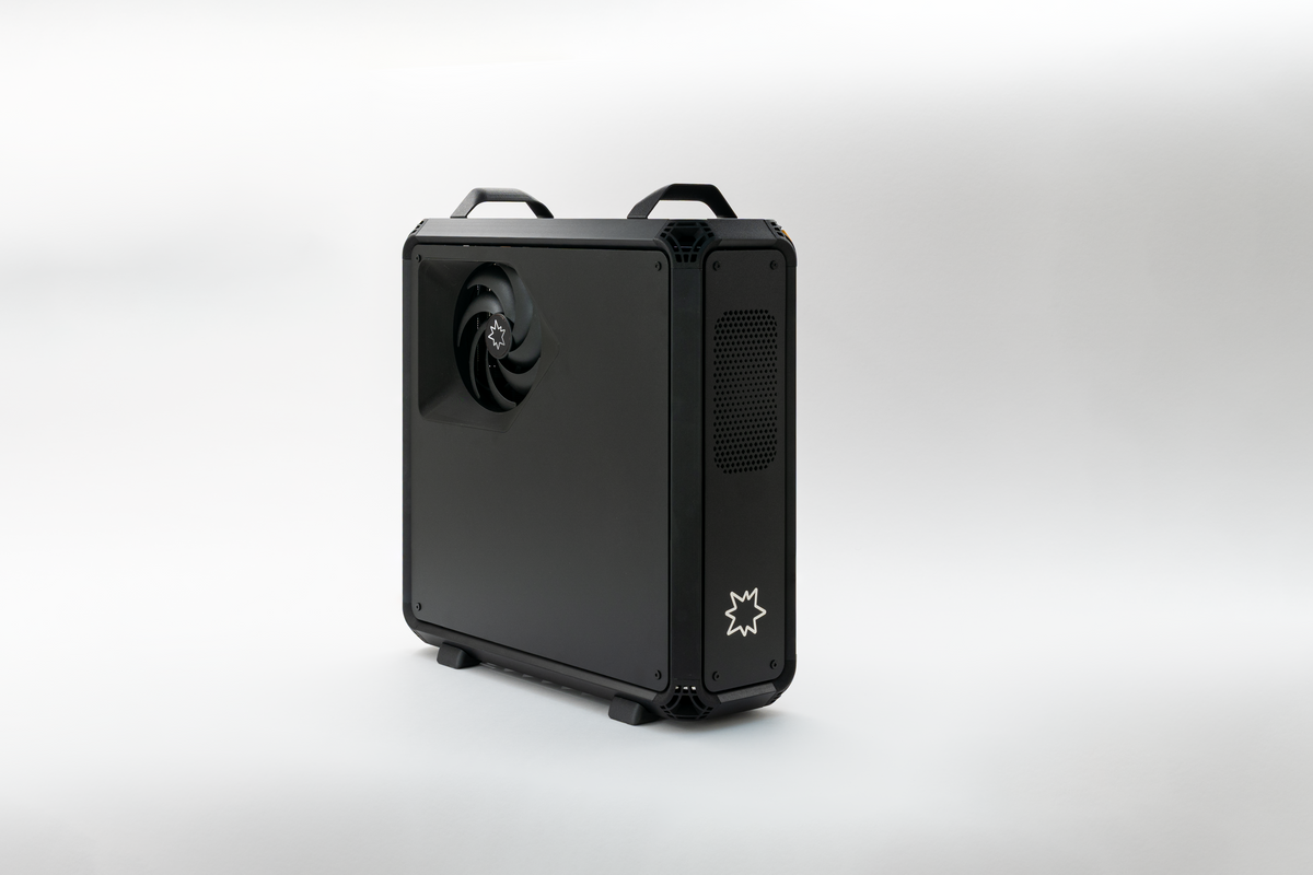 Lucebox server, side panel with the fan intake and carry handles